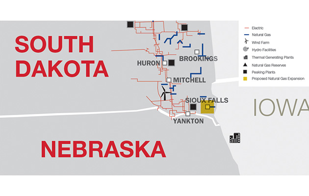 A map showing our natural gas expansion in the Sioux Falls area.